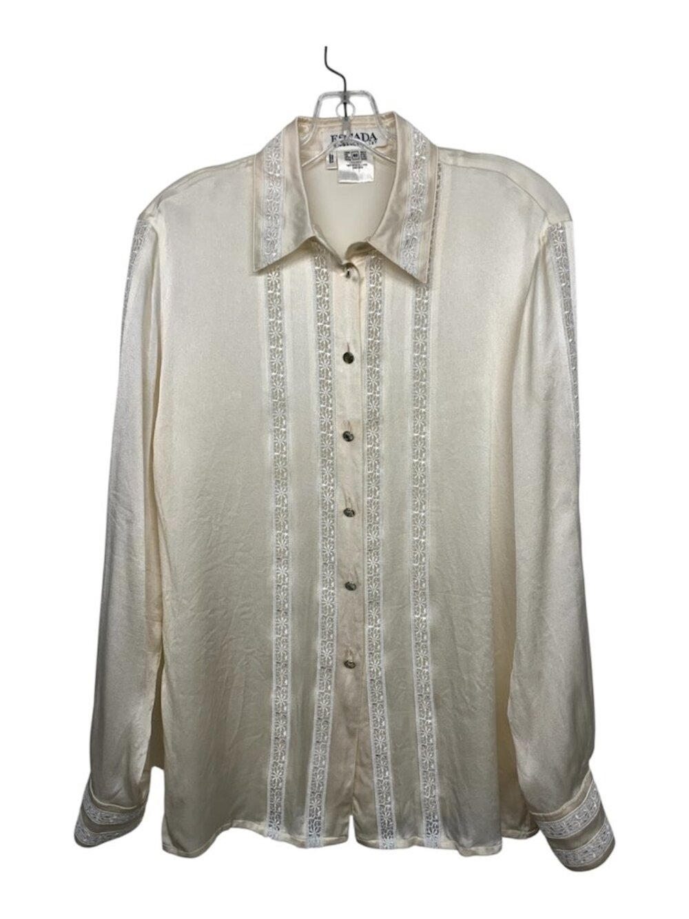 VTG ESCADA Margaretha Ley Women size 40 Ivory Silk Blouse Lace Panel Accents
